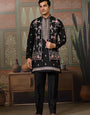 Black Mens Kurta with Stylish Koti for Wedding Wear
