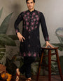 Black Mirror Work with Embroidered Kurta Set for Men