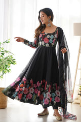 Black Organza Anarkali Gown