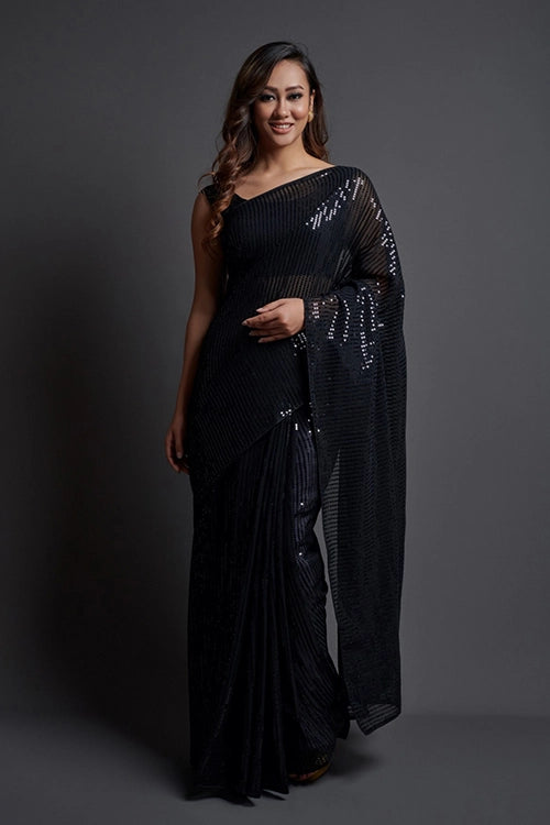 Bollywood Designer Black Silk Saree