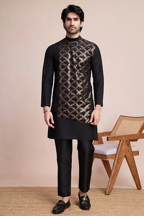 Black Silk Men's Kurta