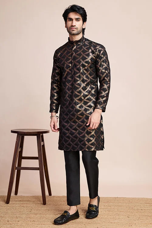 Black Silk Kurta for Men