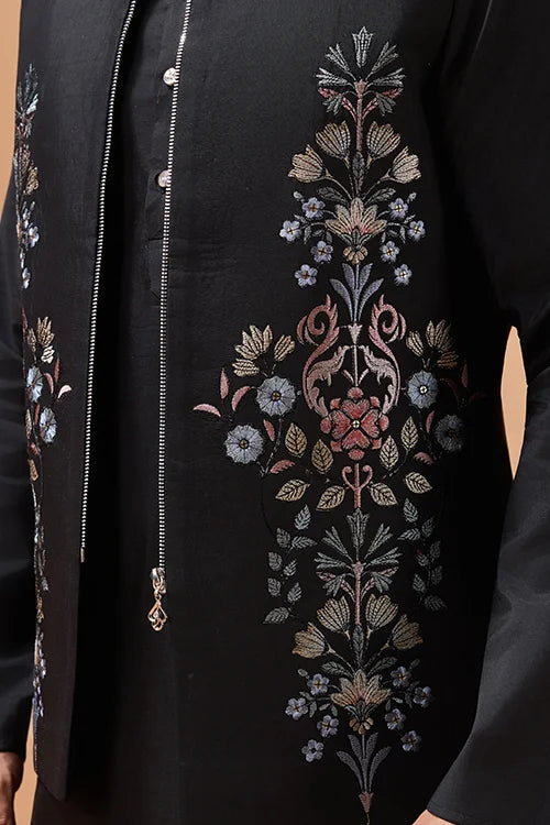 Black Embroidered Koti Kurta