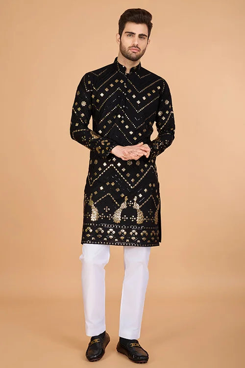 Black Viscose Rayon Men's Kurta