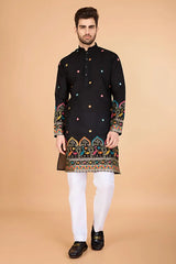 Black Viscose Silk Men's Designer Kurta