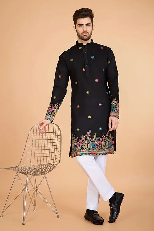 Designer Black Silk Kurta