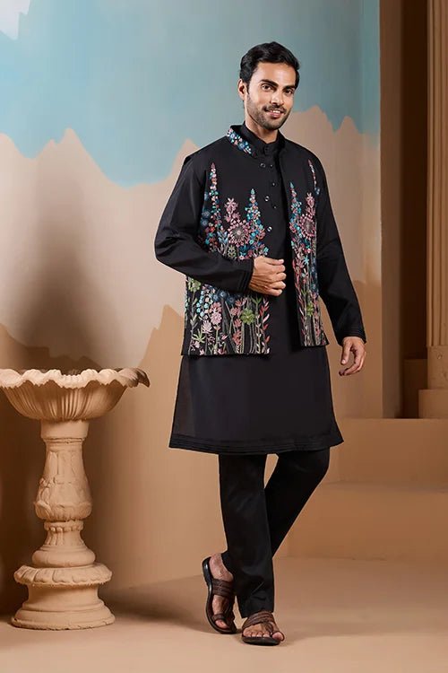 Black Embroidered Kurta Set