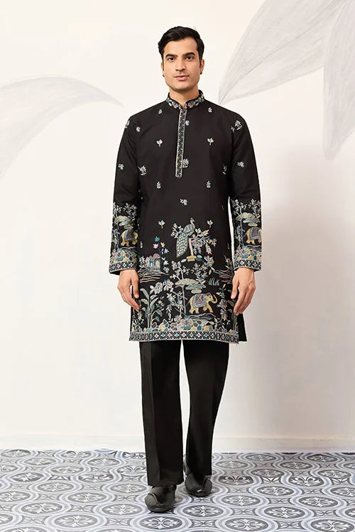 Black embroidered kurta set