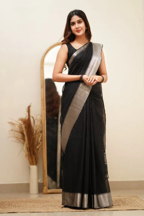 Black Color Simple Look Designer Banarasi Soft Silk Saree Collection