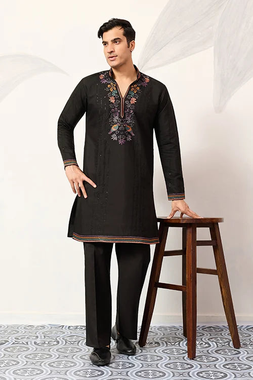 Black V Neck Kurta Pant