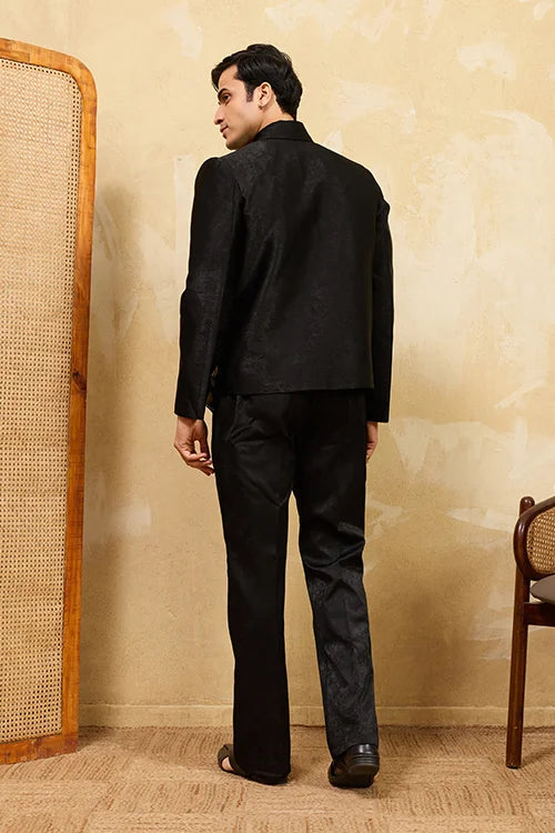 Mens black velvet ethnic suit