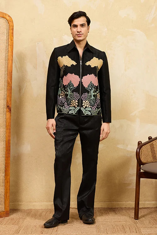 Designer black velvet mens suit