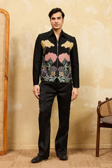 Designer black velvet mens suit