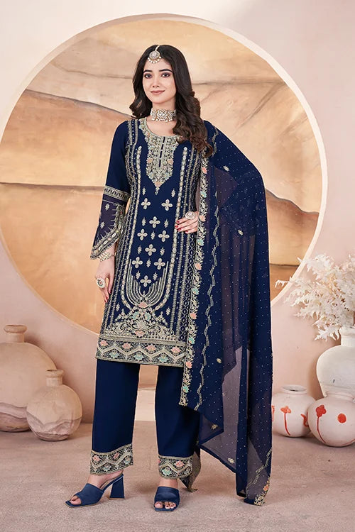 Blue Embroidered Pakistani Suits