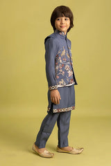 Blue Grey Koti Kurta Set for Kids