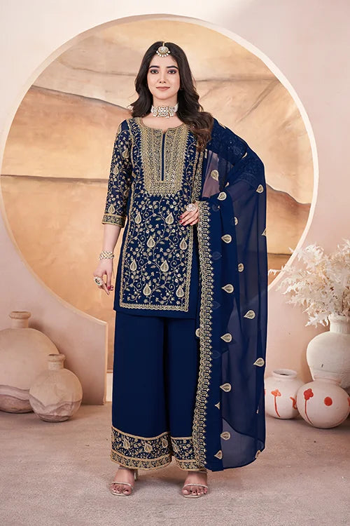 Blue Color Embroidered Pakistani Suits