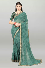 Green Bandhani Georgette Saree