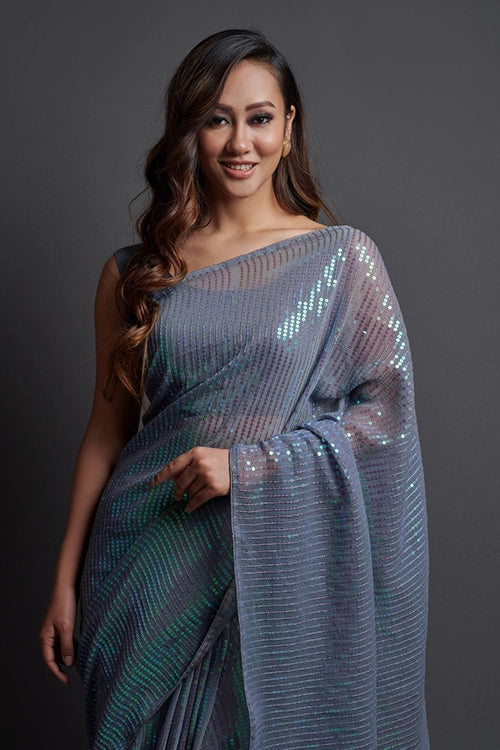 Grey Designer Saree for Women