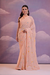 Peach Georgette Embroidered Saree