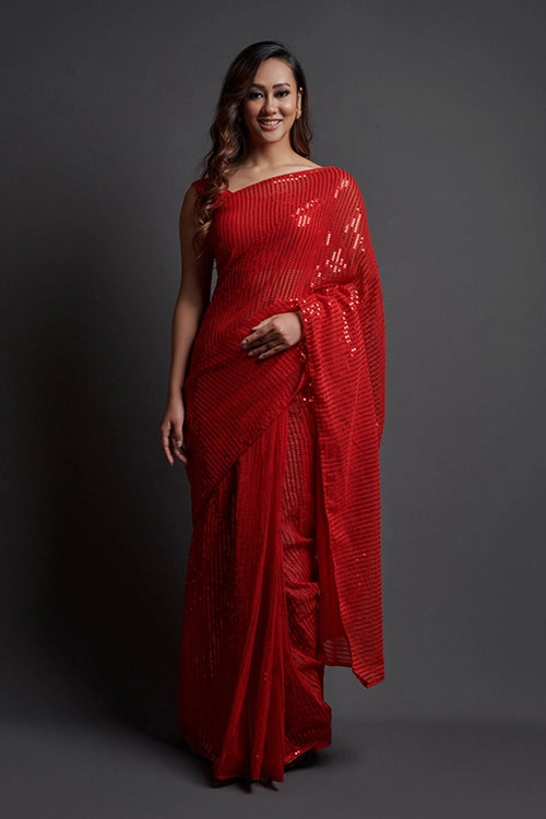 Bollywood Style Red Georgette Silk Saree