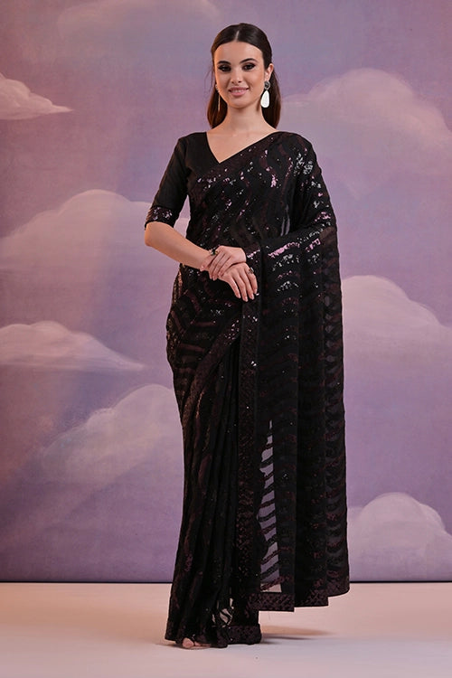 Wine-Black Bollywood Designer Saree