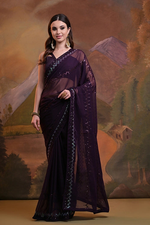 Purple Georgette Saree with Sequins