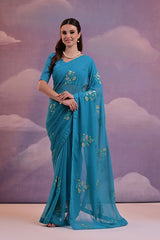 Light Blue Sequin Embroidered Saree