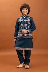 Kids Bottle Green Kurta Set