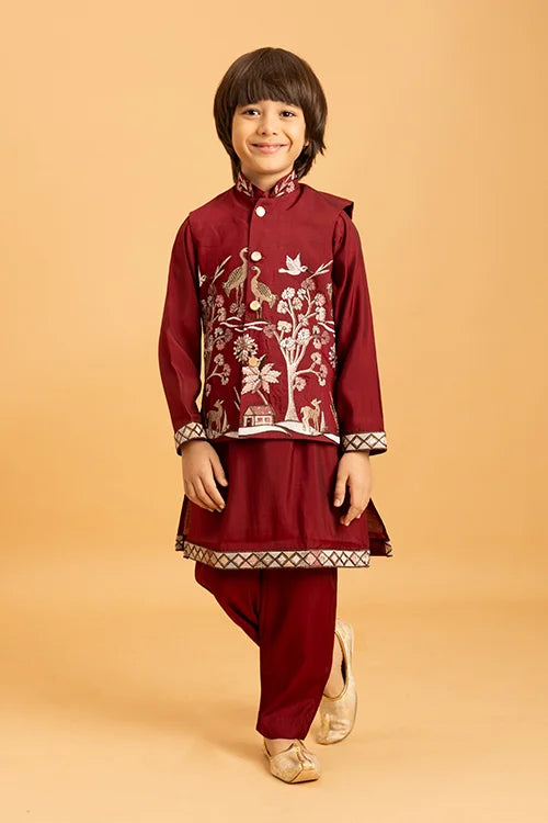 Kids Ethnic Maroon Kurta Outfit
