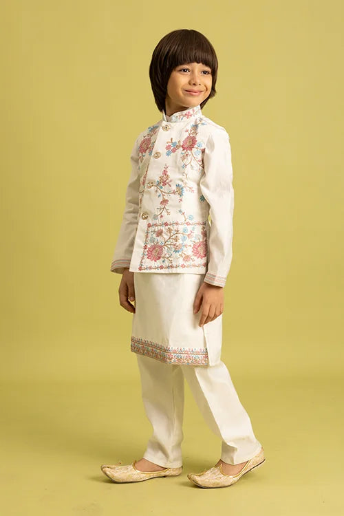 White Koti Kurta Pajama for Boys