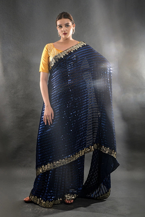 Navy Blue Georgette Saree