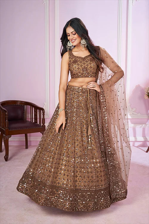 Brown Designer Embroidered Lehenga Choli