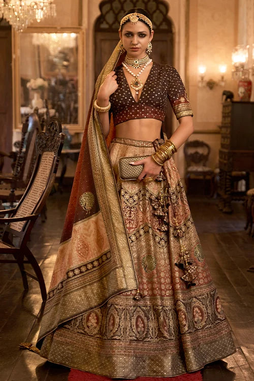 Brown Wedding Banarasi Lehenga Choli