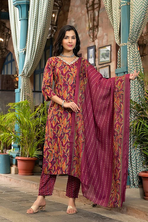 Maroon Rayon Kurti, Rayon Kurti with Dupatta