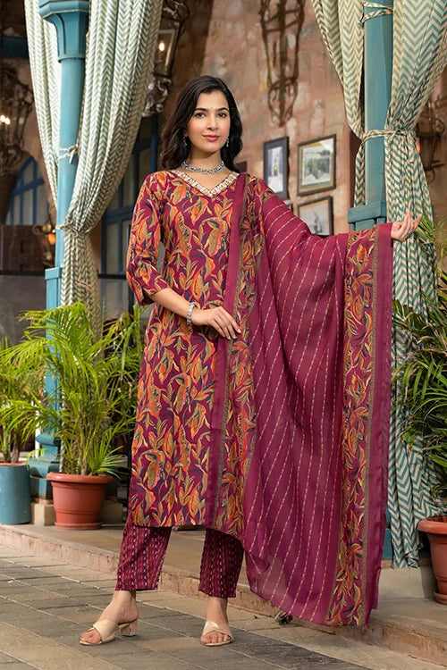 Maroon Rayon Kurti with Chanderi Cotton Dupatta – Elegant Ethnic