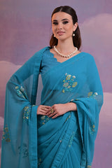 Embroidered Saree in Light Blue