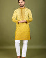 Designer Ombre Yellow Silk Kurta for Men | Shubh Kala