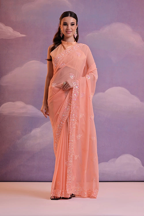 Stylish Fanta Georgette Embroidered Saree