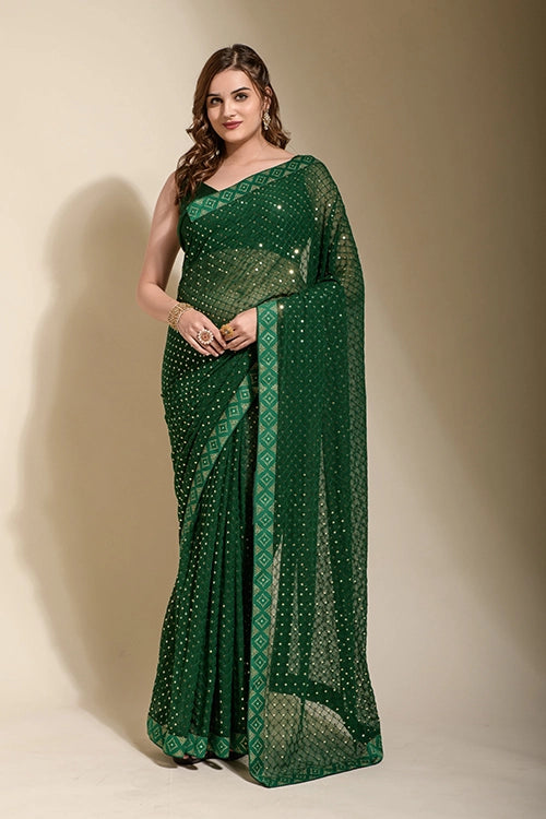 Embroidered Green Georgette Saree