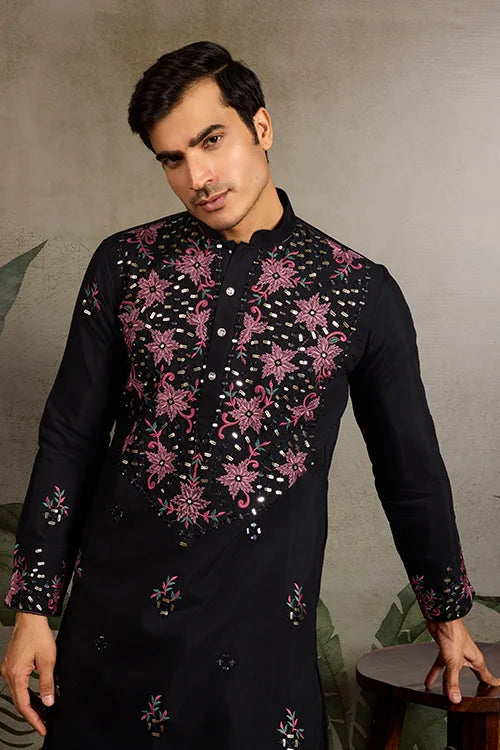 Black Embroidered Kurta Set