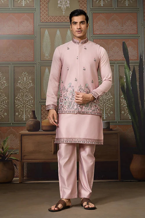 Silk Pink Kurta Pajama Set