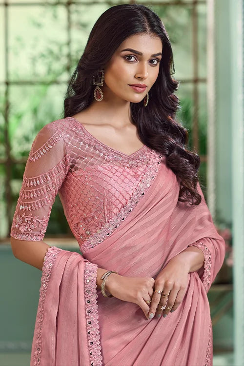 Pink designer Sari With Blouse