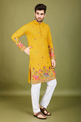 Embroidered Yellow Kurta Men