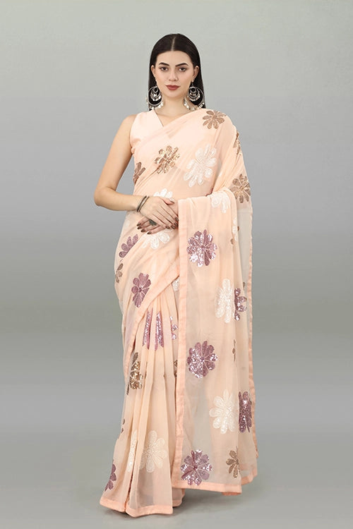 Designer Cream Georgette Saree