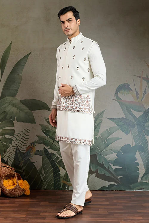 Cultural Function White Kurta Koti