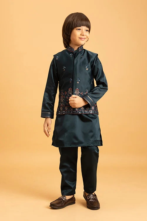 Dark Green Mirror Work Kurta Kids
