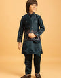 Dark Green Mirror Work Embroidered Koti Kurta for Kids Wear