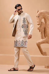 Beige Kurta with Koti for Men