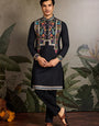 Designer Black Embroidered Mens Kurta for Wedding