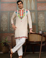 Cream Embroidered Festival Wear Kurta for Men